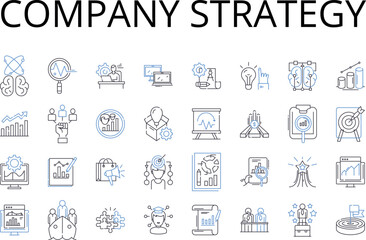 Company strategy line icons collection. Marketing plan, Business model, Sales approach, Product design, Brand identity, Market research, Competitive analysis vector and linear illustration. Financial