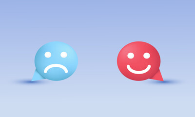 3d realistic happy sadunhappy emoticon face illustration trendy icon modern style object symbols illustration isolated on background