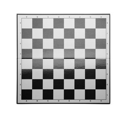 Empty checkerboard isolated on white, top view