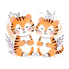 Fototapeta na wymiar Cute Little Tigers on White - AI Generated