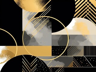 Golden Abstract Art Geometric Figures for Wall Decoration - AI Generated