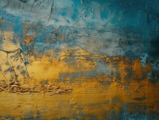 Golden Abstract Art on Blue Sky and Gray Background - AI Generated