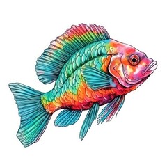 Hand Drawn Illustration of Vivid Color Fish - AI Generated