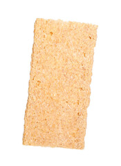 One tasty crispbread on white background. Healthy snack