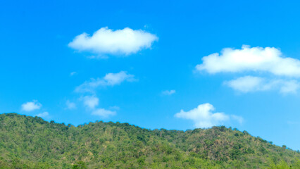 Green mountain whit full trees forest. under the blue sky with white clouds.