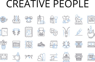 Creative people line icons collection. Innovative thinkers, Artistic minds, Original geniuses, Imaginative souls, Inventive individuals, Resourceful minds, Visionary creators vector and linear