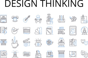 Design thinking line icons collection. Creative process, Strategic approach, Innovative mindset, Problem-solving, Ideation technique, User-centered, Human-centered vector and linear illustration