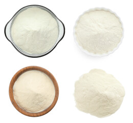 Set with agar-agar powder isolated on white, top view