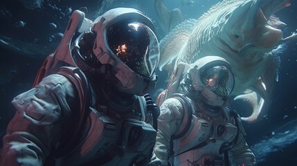astronaut mythical creatures, digital art illustration, Generative AI