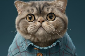 Anthropomorphic cat Scottish fold dressed in human clothing. humanized animal concept. AI generated, human enhanced