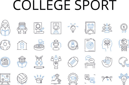 College sport line icons collection. Athletics, Varsity sports, Intramurals, Intercollegiate sports, Team sports, Competitive sports, Extramural sports vector and linear illustration. University