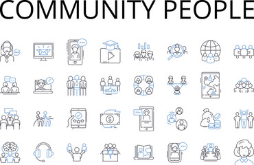 Community people line icons collection. Society individuals, Neighbourhood citizens, Team members, Group comrades, Public residents, Assembly attendees, Throng population vector and linear - obrazy, fototapety, plakaty