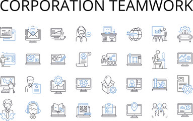 Corporation teamwork line icons collection. Partnership collaboration, Unity harmony, Alliance cooperation, Group effort, Joint venture, Mutual aid, Team effort vector and linear Generative AI