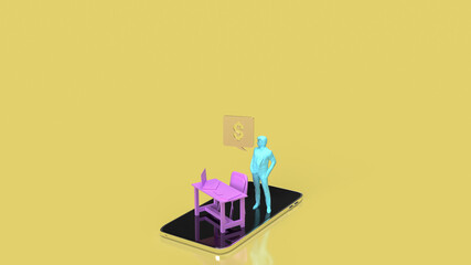 The man and table on mobile phone for work from home concept 3d rendering