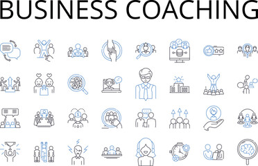 Business coaching line icons collection. Life coaching, Executive coaching, Leadership training, Career counseling, Performance coaching, Employee development, Team building vector and Generative AI