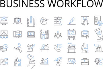 Business workflow line icons collection. Work process, Task route, Job procedure, Production flow, Operations cycle, Service sequence, Operational blueprint vector and linear Generative AI