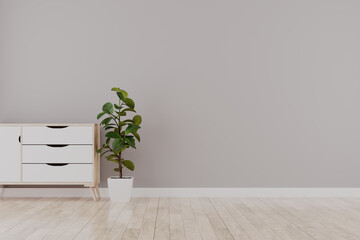 Sala de estar em detalhes com planta e o parede cinza em um ambiente claro e aconchegante - obrazy, fototapety, plakaty