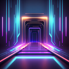 A stunning entrance made of neon lights, with a radiant glow illuminating the entire scene and providing a clear sense of direction. Perfect for creating captivating wallpapers