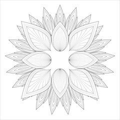 Coloring page for adult with decorative flowers in monochrome isolated on white background