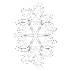 Coloring page for adult with decorative flowers in monochrome isolated on white background
