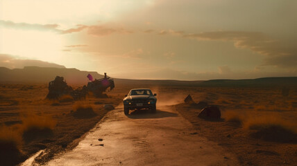 Car driving in the desert