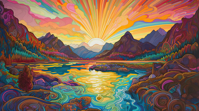 Colorful psychadelic landscape -generative ai