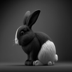 Illustrations of a black and white rabbit 3d cartoon