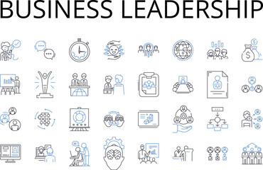 Business leadership line icons collection. Team management, Project coordination, Brand representation, Personnel supervision, Organizational direction, Operational management, Strategic planning