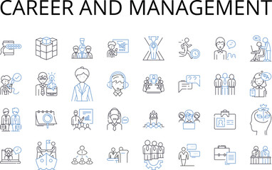 Career and management line icons collection. Profession, Occupation, Vocation, Employment, Business, Enterprise, Job vector and linear illustration. Workforce,Labor force,Staffing outline signs set