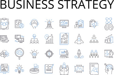 Business strategy line icons collection. Marketing plan, Accounting principles, Project management, Entrepreneurial vision, Sales tactics, Financial management, Operational planning vector and linear