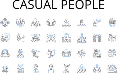 Casual people line icons collection. Lively crowds, Modern lifestyles, Easygoing folks, Everyday individuals, Relaxed personalities, Informal gatherings, Uncomplicated individuals vector and linear