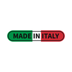 Made In Italy With Green White Red Italy Flag And Rounded Rectangle Shape For Product Guarantee
