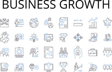 Business growth line icons collection. Career advancement, Company expansion, Economic boom, Profit increase, Population growth, Sales boost, Financial gain vector and linear illustration. Revenue