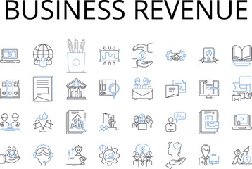 Fototapeta na wymiar Business revenue line icons collection. Income stream, Mtary gain, Fiscal profit, Commercial sales, Financial returns, Earnings potential, Trade proceeds vector and linear illustration. Patronage