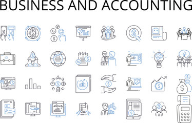 Business and accounting line icons collection. Commerce, Enterprise, Corporate, Trade, Finance, Investment, Economics vector and linear illustration. Banking,Entrepreneurship,Management outline signs
