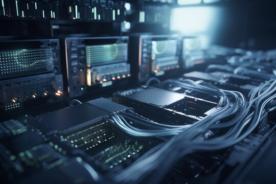 Cloud computing concept with data center and network cables