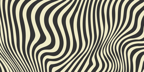 Stylized zebra pattern. Retro wavy fluid stripes and stains background. Abstract monochrome texture in 60s or 70s style. Liquid hippie wallpaper for cover, poster, flyer, banner. Vector - obrazy, fototapety, plakaty