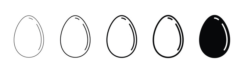 Fototapeta premium Egg icons vector set in line and flat style with editable stroke. Egg symbol for easter, cooking. Vector illustration