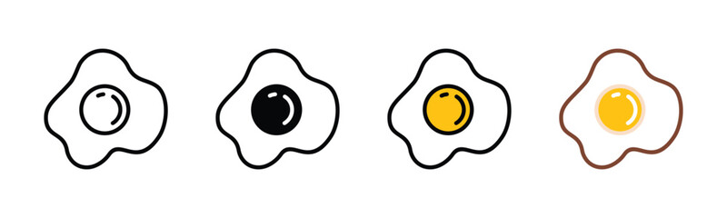 Egg icons vector set in line, flat, and color style. Egg, sunny side up, omelet, fried egg symbol for cooking in restaurant. Vector illustration - obrazy, fototapety, plakaty