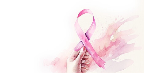 pink awareness ribbon in watercolor style , Generative Ai - obrazy, fototapety, plakaty
