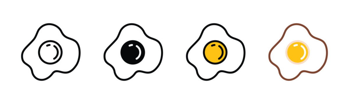 Egg icons vector set in line, flat, and color style. Egg, sunny side up, omelet, fried egg symbol for cooking in restaurant. Vector illustration