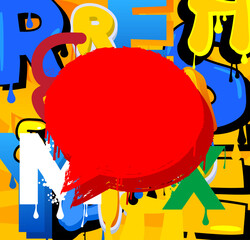 Red Speech Bubble Graffiti with abstract elements Background. Urban painting style backdrop. Discussion symbol in modern dirty street art decoration.