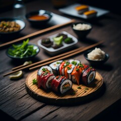 Fototapeta na wymiar plate of sushi plato prato mise