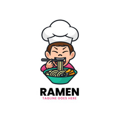 Vector Logo Illustration Ramen Mascot Cartoon Style.