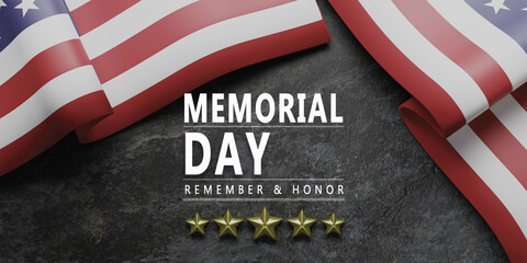 3d Rendering. Honoring all who served banner for the memorial day. Remember and Honor.