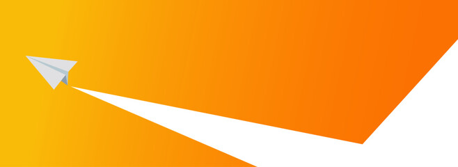 鮮やかなオレンジグラデーションの空を勢いよく飛ぶ紙飛行機のベクターイラスト画像EPS10
