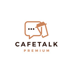 Coffee Talk Chat Bubble Cup Cafe Social Message Logo Vector Icon Illustration