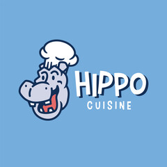 Hippo Hippopotamus Chef Bakery Restaurant Kitchen Cartoon Mascot Character Logo Vector Icon Illustration