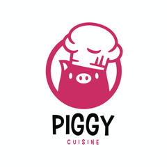 Obraz premium Pig Piggy Chef Restaurant Kitchen Cartoon Mascot Character Logo Vector Icon Illustration