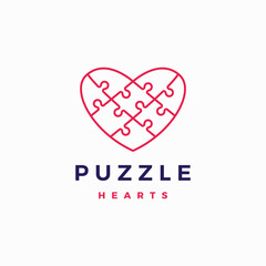 Puzzle Love Heart Match Outline Logo Vector Icon Illustration